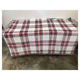 Red and White Plaid Sherpa Blanket with Assorted Hangers and Storage Bag
