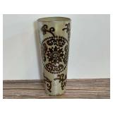 Cylinder Ceramic Decorative Vase with Brown Floral Scrollwork