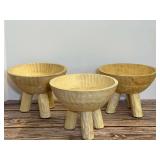 Set of Three Carved Wooden Footed Bowls