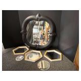 Assorted Wall Mirrors Including Large Architectural Frame and Hexagonal Pieces
