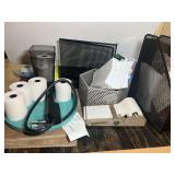 Office Desk Organization Lot with Desk Sorters, Paper Rolls, and Supplies