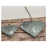 Set of Two Galvanized Metal Heart Wall Hangings