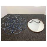 Decorative Metal Plant Stand/Holder and Round Framed Mirror