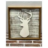 Decorative Wooden Wall Art Featuring White Deer Silhouette
