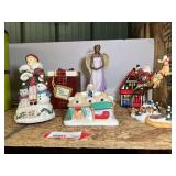 Assorted Holiday and Christmas Figurines Including Santa Sleigh and Angel