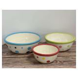 Set of Three Ceramic Polka Dot Nesting Bowls Signed S.W.