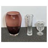 Purple Blown Glass Vase, Lovely Crystal Bud Vase, and Footed Glass Votive