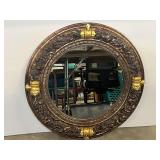 Ornate Round Wall Mirror with Gold Accents