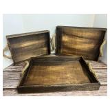 Set of 3 Nesting Wooden Serving Trays with Rope Handles