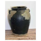 Large Black Painted Ceramic Storage Jar with Side Handles
