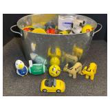 Assorted Promotional Stress Toys and Novelty Items in Galvanized Tub