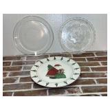 Sakura Debbie Mumm Magic of Santa Stoneware Platter/Plate, Vintage Cake Plate and Clear Glass Platter