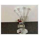 Silver-Tone Reindeer Figural Photo and Memo Holder with Beaded Wreath and Mirrored Base