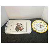 Decorative Serving Tray and Illustrated Plate Lot