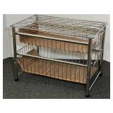 Chrome Metal Storage Rack with Two Pull-Out Wire Baskets and Wood Grain Liners