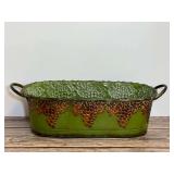 Green Metal Grapevine Relief Oval Planter