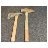 Pair of Hand Tools Including Shingle Hatchet and Masonry Hammer