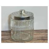 Clear Ribbed Glass Canister with Metal Lid