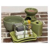 Sage Green Bathroom Accessory Set with Fringe Soaps