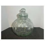 Large Ribbed Glass Storage Jar with Lid