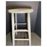 Hand-Painted Wooden Stool with Floral Motif