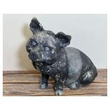 Cast Stone Pig Figurine with Dark Distressed Finish