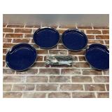 Blue Speckled Enamelware Dinner Plates and Cutlery Set