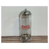 Coca-Cola Advertising Glass Straw Dispenser with Chrome Lid and Base