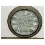 Large Round Wall Clock with Roman Numerals and Distressed Wood Finish