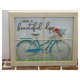 Decorative Window Frame Wall Art with Bicycle and Floral Motif