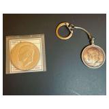 1971-S Eisenhower 40% Silver Dollar and 1964 90% Silver Kennedy Half Dollar Keychain