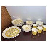 Stoneware Dinnerware Set in Yellow and White with Panel Motifs