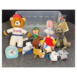 Assorted Plush Toys, Stuffed Animals, and Blue Alarm Clock Lot