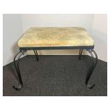Vintage Upholstered Vanity Bench with Metal Scroll Legs