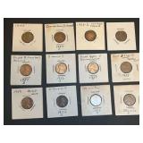 Twelve Lincoln Cents Including Die-Break Errors