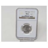 1950-S WASHINGTON SILVER QUARTER DOLLAR COIN, NGC GRADED MS66