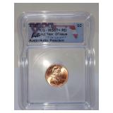 2025 LINCOLN SHIELD CENT, LAST YEAR OF ISSUE, LABEL SIGNED BY AUSTIN HUTTO, ICG GRADED MS67RD