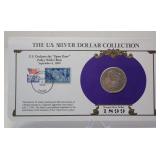 1899-O MORGAN SILVER DOLLAR COIN W/COLLECTOR STAMPS ON DISPLAY CARD