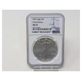 2023 1 OZ FINE SILVER EAGLE DOLLAR COIN, EARLY RELEASES, NGC GRADED MS70