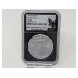 2021 1 OZ FINE SILVER EAGLE DOLLAR COIN, HERALDIC EAGLE T-1, NGC GRADED MS70
