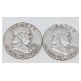 PAIR OF PRE-1965 FRANKLIN SILVER HALF DOLLAR COINS