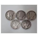 (5) VINTAGE MERCURY DIMES