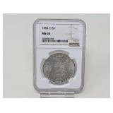 1884-O MORGAN SILVER DOLLAR COIN, NGC GRADED MS63