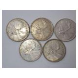 (5) 1968 SILVER CANADIAN QUARTERS