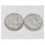 PAIR OF PRE-1965 FRANKLIN SILVER HALF DOLLAR COINS
