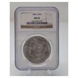 1885-O MORGAN SILVER DOLLAR COIN, NGC GRADED MS62