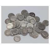 23 PRE-1965 ROOSEVELT SILVER DIME COINS AND 19 POST-1964 ROOSEVELT DIME COINS