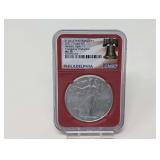 2021-P 1 OZ FINE SILVER EAGLE DOLLAR COIN, HERALDIC T-1, EMERGENCY PRODUCTION, NGC GRADED MS70