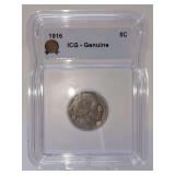 1916 BUFFALO NICKEL, ICG GENUINE