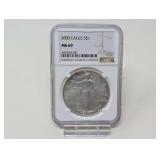 2003 1 OZ FINE SILVER EAGLE DOLLAR COIN, NGC GRADED MS69